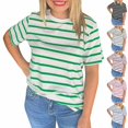 thumbnail image 1 of breaise Chandails à Rayures pour Femmes, Col Rond Décontracté, T-shirt à Manches Courtes, Été 2025, Coupe Régulière, Hauts, Bleu, G, 1 of 6