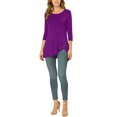 thumbnail image 2 of INSPIRE CHIC Hauts pour Femmes Col Rond Manches 3/4 Décor Boutons Ourlet Irrégulier Blouse Style Décontracté 2TG Violet, 2 of 7