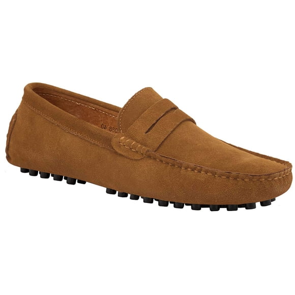 JIONS Men's Driving Penny Loafers Suede Driver Moccasins Slip On Flats Boat Shoes Dress Slip-ons A- Khaki 12 D(M) US/EU 48