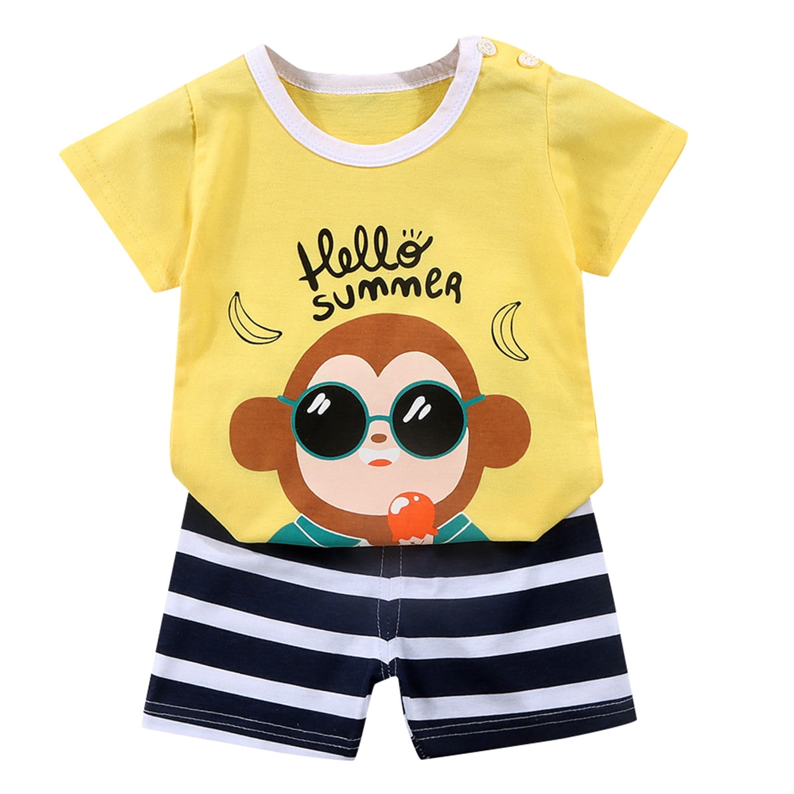 Feolixe Summer Boys And Girls Short Sleeved T Shirt Set Infant Boys And Girls Short Sleeved Shorts Two Piece Set A 90/12 M-18 M