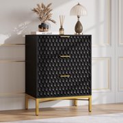Black Dresser for Bedroom, Modern 3 Drawer Nightstand, Bedside Table Sofa End Side Table for Bedroom Dorm Small Spaces, Living Room, Hallway, Kids Room