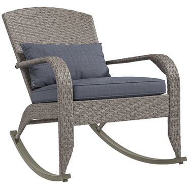 Outsunny Chaise Berçante Adirondack d'Extérieur en Osier avec Coussin de Siège et Oreiller