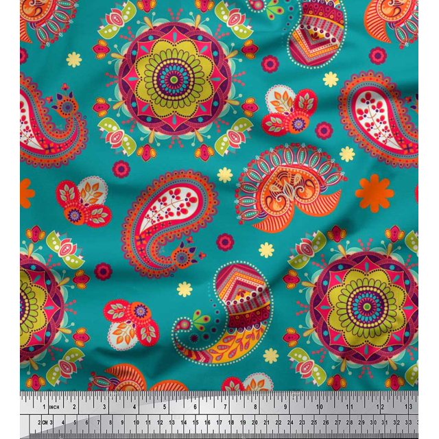 Soimoi Modal Satin Fabric Mandala & Paisley Ethnic Decor Fabric Printed Yard 42 Inch Wide