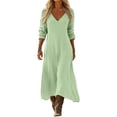 thumbnail image 2 of pstuiky Casual Dresses for Women, Women V-Neck Short Dress Casual Long Sleeve Dress for Women Solid Soft Knit Day Dress Lightweight Loungewear or Work Dress for Office Home Daily Wear, 2 of 8