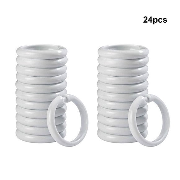 Shower Curtain Hooks 24Pcs White Plastic Shower Curtain Rings,Curtain Ring Clasps,Easy to Close Shower Curtains Shower Curtain Rings