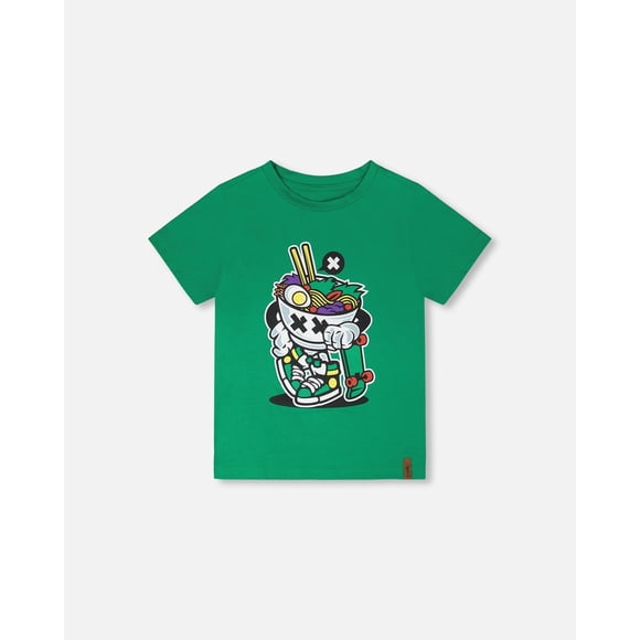 Deux Par Deux T-Shirt en Jersey de Coton Biologique avec Imprimé Vert