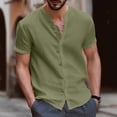 thumbnail image 1 of TIMIFIS Mens Short Sleeve Top Cotton Linen T Shirts Beach Solid Short Sleeve Shirts V-neck Button Closure Tops Blouse - Spring/Summer, 1 of 6