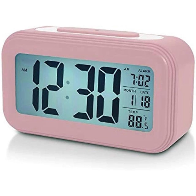 Battery Operated Digital Alarm Clock, 4.5 inch (about 11.4cm) Pink LCD Display Bedside Alarm Clock