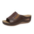 thumbnail image 1 of ZTTD Ladies Fashion Solid Color Leather Open Toe Wedge Heel Platform Casual Sandals Brown, 1 of 8