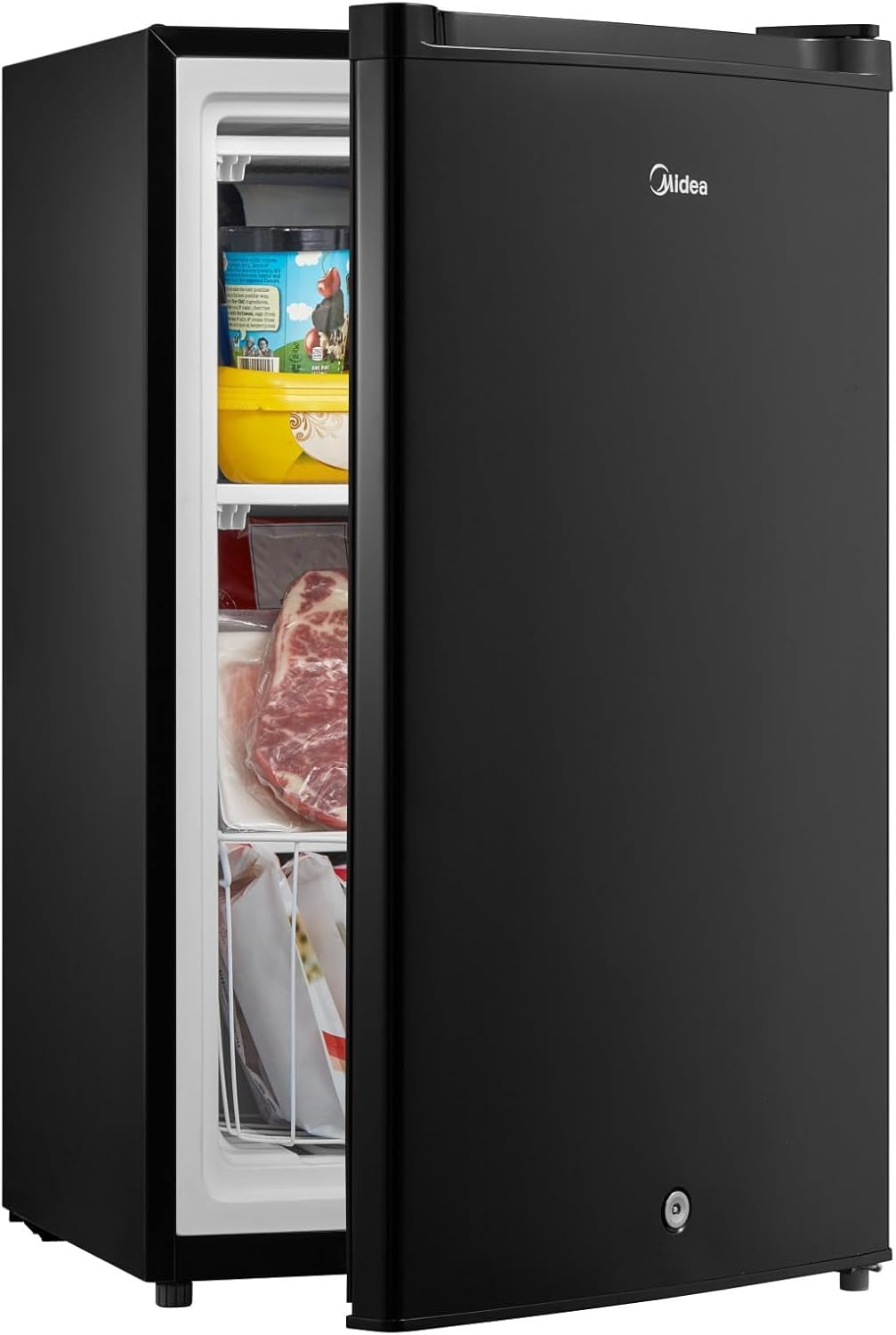 Midea 3.0 Cu Ft Upright Mini Freezer with Lock – 42 dB Quiet, Energy Saving R600A, Reversible Door for Kitchen Apartment Condo Garage Cottage, Black