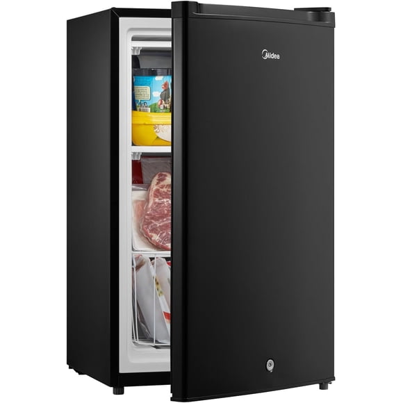 Midea 3.0 Cu Ft Upright Mini Freezer with Lock – 42 dB Quiet, Energy Saving R600A, Reversible Door for Kitchen Apartment Condo Garage Cottage, Black