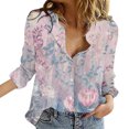 thumbnail image 1 of IROINID Rabais Womens Hauts Grande Taille Détente Col Rabattu Haut Ample Boutonné Manches Longues Imprimé Blouse, Rose, 1 of 6