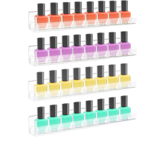 ROYALITA Organisateur de Vernis à Ongles en Acrylique Lot de 4 Étagères Murales avec Inserts Antidérapants pour Présentation et Rangement de Vernis à Ongles