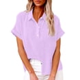 thumbnail image 1 of Plebaso Chemises en Coton et Lin pour Femmes à Boutons Col en V T-Shirts Col Léger Manches Courtes Blouses Décontractées, 1 of 6