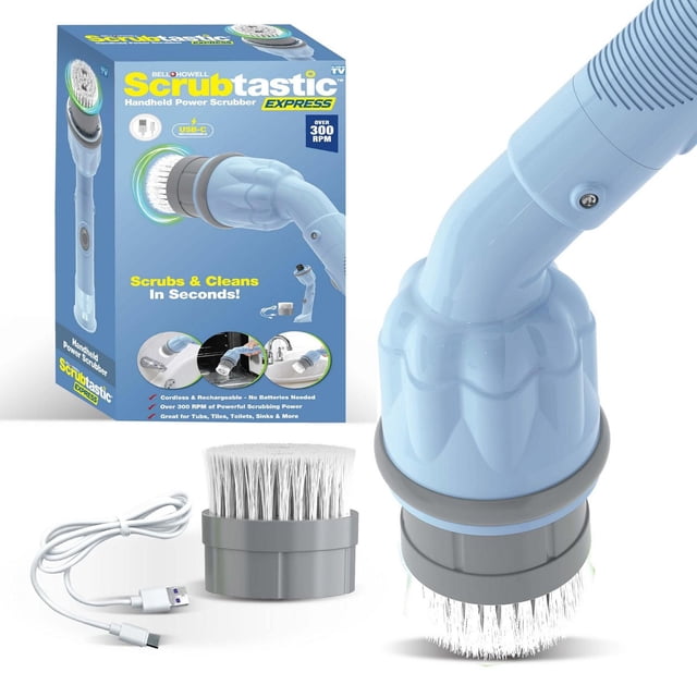 Bell + Howell Scrubtastic Express Blue Rechargeable Handheld Power Scrubber – Cordless Bathroom Cleaner