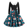 thumbnail image 1 of EGNMCR Robes pour Femmes de Noël Imprimées Patchwork Col en V Taille Haute Manches Longues Robe Vintage avec Ceinture Robe de Fête Cadeaux de Noël, 1 of 3