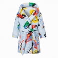 thumbnail image 1 of Splozh Girls Fleece Robe Childrens Flannel Robe Cartoon Print Home Fleece Bathrobe for Boys and Girls with Pockets Light Blue,3-4 Years, 1 of 1