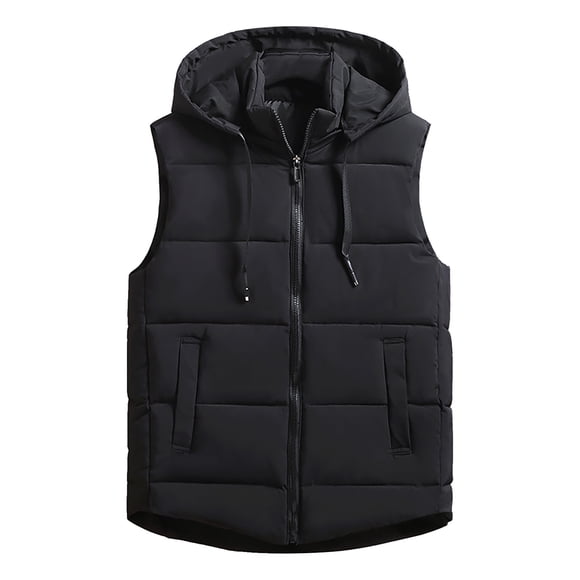 Bmisegm Gilet Chaud pour Femme, Vêtement d'Extérieur, Épais Matelassé, Sans Manches, Gilet Décontracté avec Capuche Amovible, Manteaux d'Hiver pour Femmes, Noir, TTG