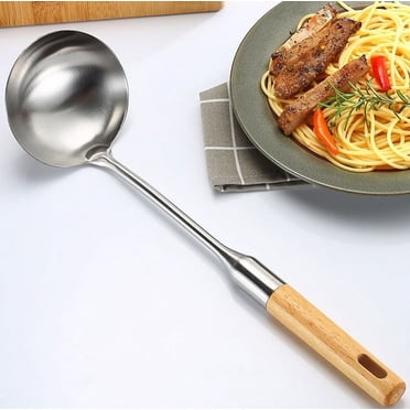 EGNMCR Measuring Spoons Serving Spoons Stainless Steel Solid Wooden Handle Soup Spoon Household Kitchen Cooking Spoon Soup Congee Cooking Spoon Kitchen spoon