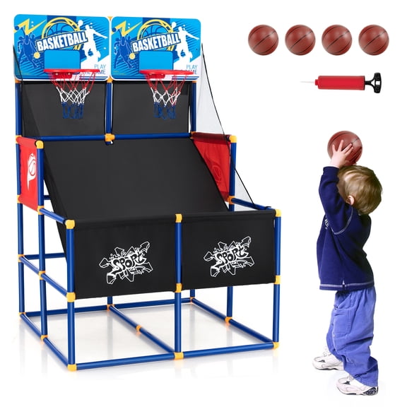 Patiojoy Panier de Basketball pour Enfants Jeu d'Arcade Double Tir Basketball Arcade avec 2 Panneaux Arrière Incassables