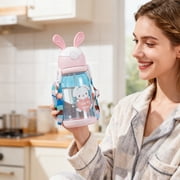 EGNMCR Kitchen Gadgets, Kitchen Accessories, Kitchen Utensils, Kitchen Tool Rabbits-shaped Strap Water Bottle With F Lip-top Lid And Large Capacity Straw Water Bottle Plastics water cup