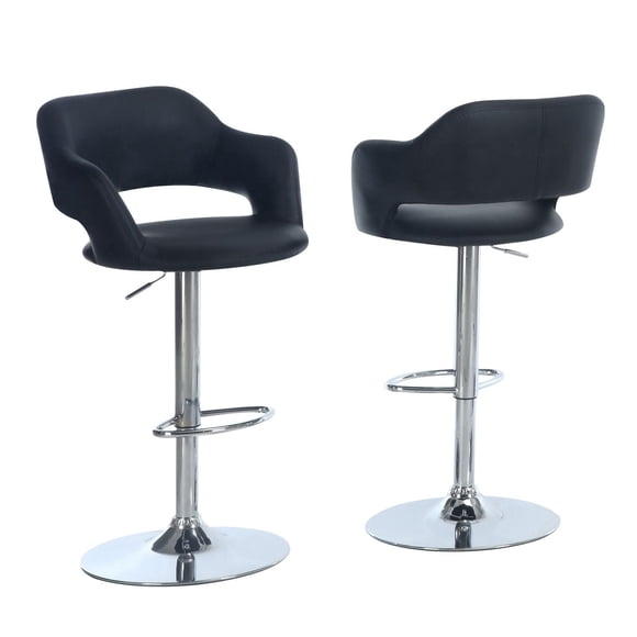 Monarch Specialties Bar Stool, Swivel, Bar Height, Adjustable, Metal, Pu Leather Look, Black, Chrome, Contemporary, Modern