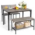 thumbnail image 2 of Patiojoy 4PCS Dining Table Set Kitchen Table with Bench and Chairs Industrial Gathering Bench Dining Set Grey, 2 of 7