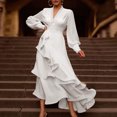 thumbnail image 2 of Robe Maxi à Manches Longues pour Femmes Décontractée d'Été Col en V Profond Robe Maxi à Manches Longues Couleur Unie Col Noué Robes Longues d'Été Décontractées Robes Maxi d'Été Décontractées, 2 of 9