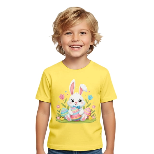 MIASHUI T-Shirts Graphiques de Pâques pour Garçons Manches Courtes Décontractées Douces Hauts Colorés pour Enfants Jaune, 10-11 Ans