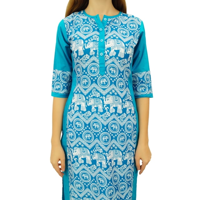 Phagun Kurta Droite Bleue de Designer pour Femme, Manches 3/4, Kurti Décontractée Imprimée-20