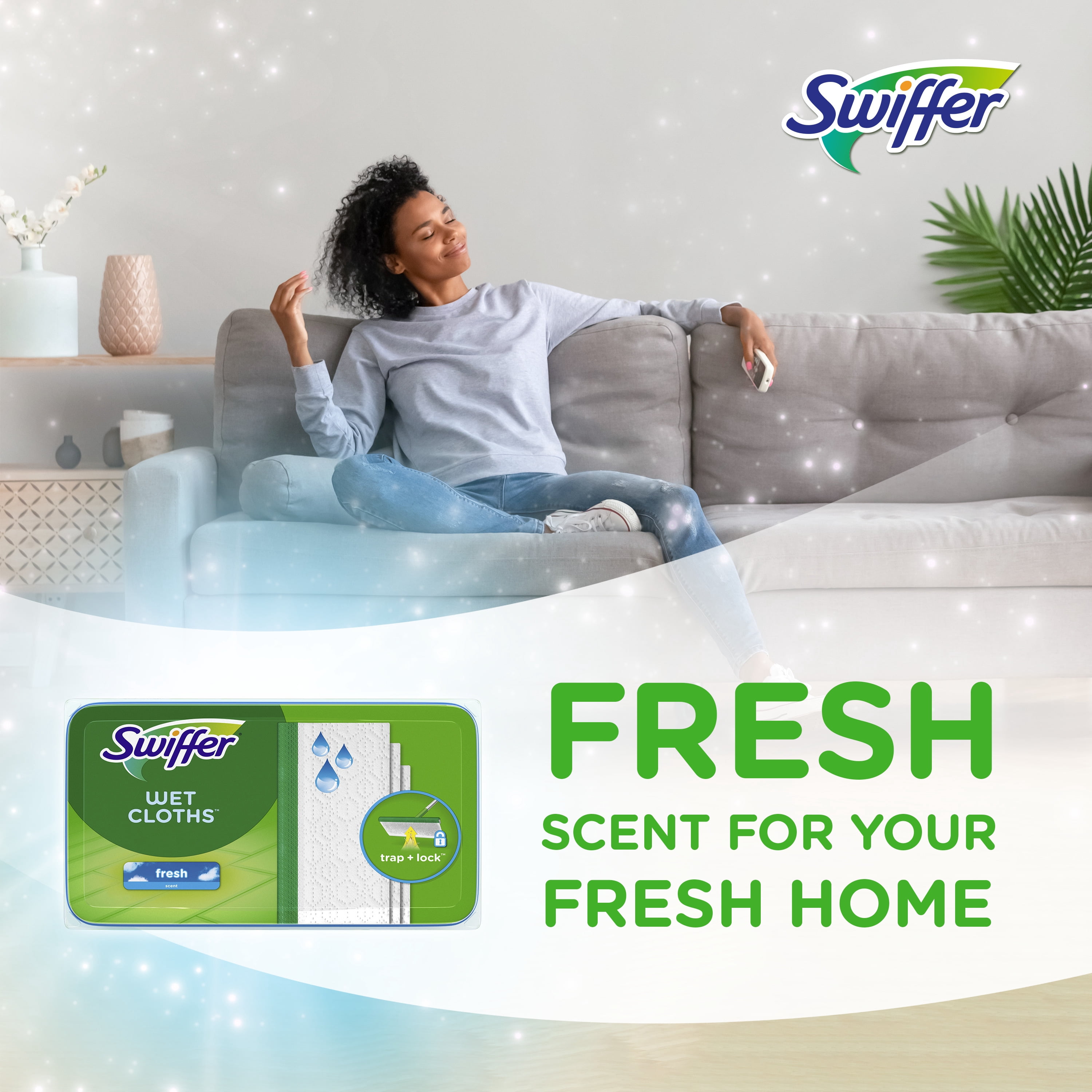 Swiffer Balai + Vadrouille, Linges Humides de Recharge, Nettoyant pour Planchers, Linges de Nettoyage, Frais, 12 Unités