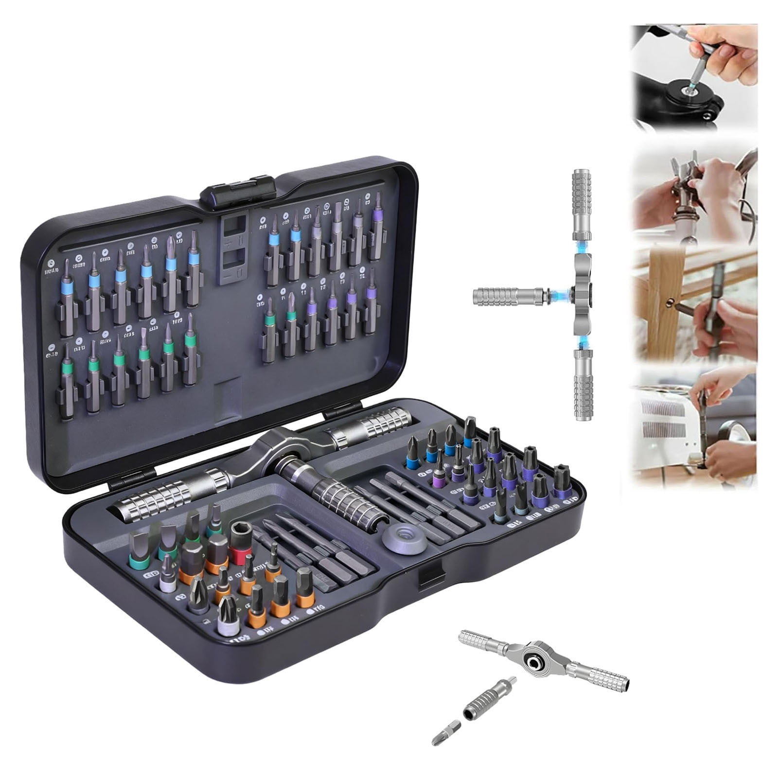 Uuiauoio 66 in 1 Magnetic Screwdriver Set, Ratchet Screwdriver Set, Multi Bit Magnetic Drive Set with Detachable Ratchet Handle, Portable Compact Repair Tool Kit