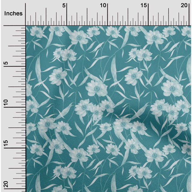 oneOone Rayonne Vert Sarcelle Tissu Floral Tissu pour Robe Tissu Imprimé Tissu au Mètre 56 Pouces de Large