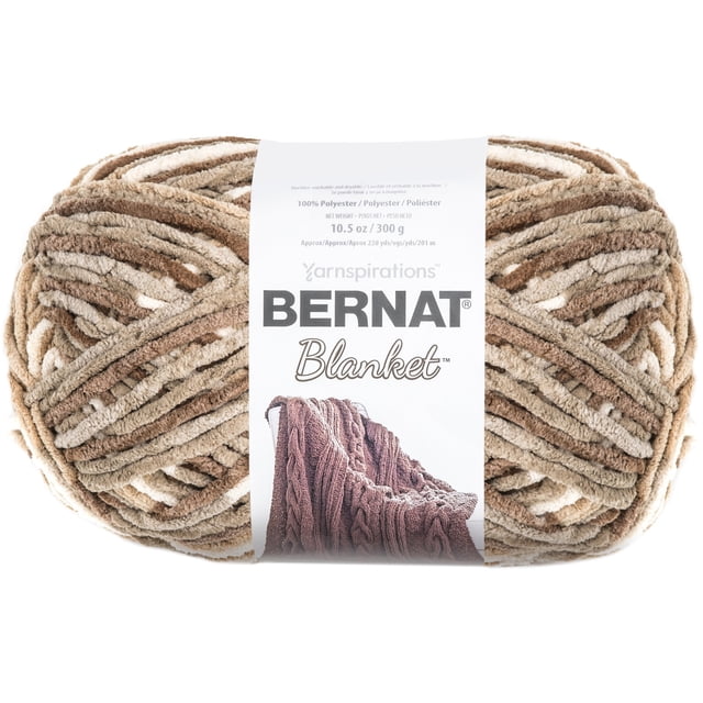 Bernat® BlanketTM #6 Fil de Polyester Super Volumineux en Sonoma, Écheveau de 10,5 oz (300 g) avec 220 Verges, Présentant un Fil Volumineux de Style Chenille Doux dans des Tons beige, Brun et Crème, Idéal pour Tricoter Ou Crocheter des Couvertures Chaudes et la Déco de la Maison, Convient Aussi aux Projets d'Artisanat en Peluche.
