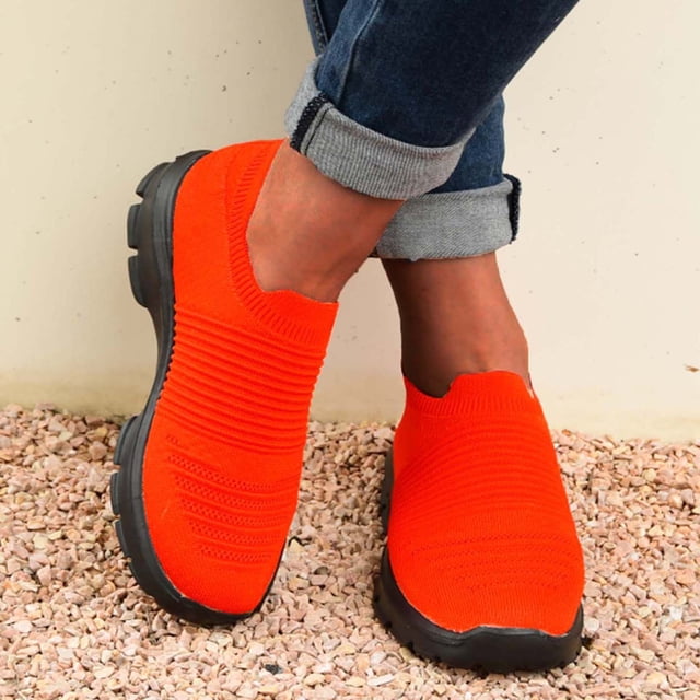 XIAQUJ Chaussures d'Entraînement pour Femmes Chaussures de Course Athlétiques Espadrilles de Marche Sport Chaussures de Tennis Légères Espadrilles Mode pour Femmes Orange 7(38)