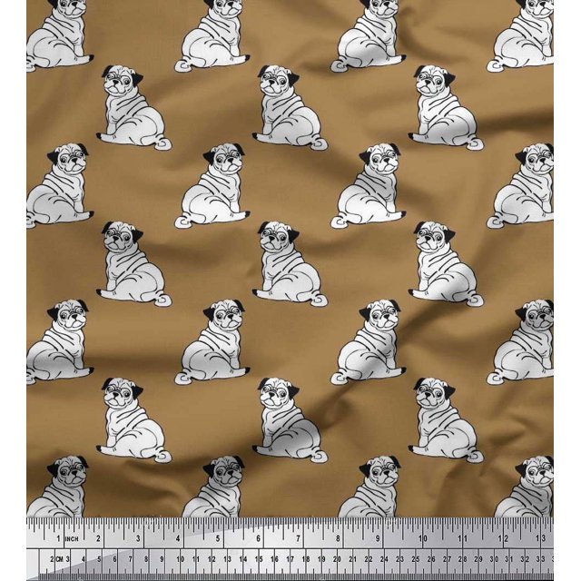 Soimoi Satin Silk Fabric Pug Dog Decor Fabric Printed Yard 42 Inch Wide