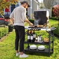thumbnail image 4 of Gymax 3-Shelf Movable Grill Cart Table Home & Outdoor Multifunctional Stainless Steel, 4 of 10