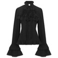 thumbnail image 1 of HLONK Victorian Stand Collar Top with Ruffle Steampunk Flare Sleeve Blouse, 1 of 16