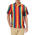 thumbnail image 1 of INSPIRE CHIC Men's Shirts Summer Striped Button Short Sleeve Beach Shirts XL Rainbow Yellow, 1 of 6