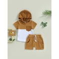 thumbnail image 2 of xiaxaixu Kid Boy Pants Suit, Casual Party Hooded Neck Short Sleeve Tops + Drawstring Solid Color Pants, 2 of 9