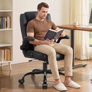 COOLHUT PU Leather Ergonomic Office Chair, Mid Back Home Computer Chair with Flip-up Armrest, Adjustable Height & Back Support, 360° Swivel Gaming Chair with Wheels & Rocking Function, Space Saving