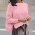 thumbnail image 2 of Timegard Hauts en Tricot pour Femmes Col Ras du Cou Fendu Manches Longues Court Chandail Automne Hiver Chandails Amples, 2 of 6