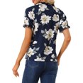 thumbnail image 3 of INSPIRE CHIC Women's Blouse Floral Ruffled Short Sleeve Ruffle Neck Casual Blouses S Dark Blue, 3 of 6