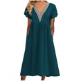 thumbnail image 2 of Lenago Robes d'Été Grande Taille pour Femmes 2023 Invitées de Mariage Mode Femmes Décontracté Aguichant Col en V Imprimé Été Manches Courtes Poches Robe Fête Plage Robes en Liquidation, 2 of 5