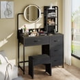 thumbnail image 2 of GloryStar Coiffeuse de Chambre, Petite Coiffeuse avec Miroir Rond Éclairé, Prise de Courant, 4 Tiroirs de Rangement en Tissu et 3 Étagères, 2 of 7