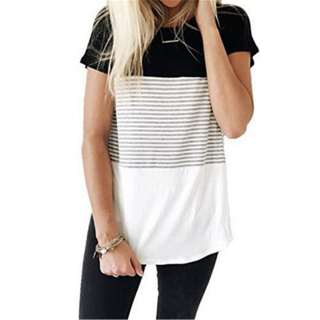 T-shirt à Manches Courtes à Rayures pour Femmes