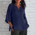 thumbnail image 2 of Pompotops Femmes Mode Été V Cou Loisirs Trois-Quarts Manches Solides Tops, 2 of 6