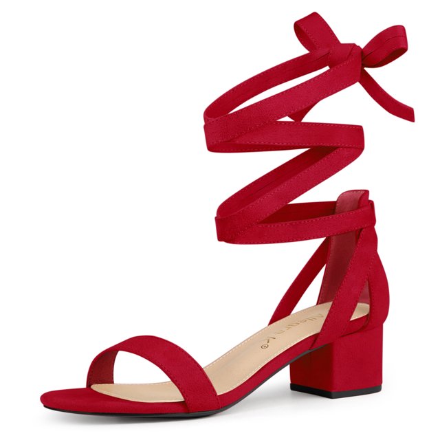 BLISSFUL STEP Sandales Habillées à Talon Bloc à Bout Ouvert à Lacets pour Femmes Rouge 8