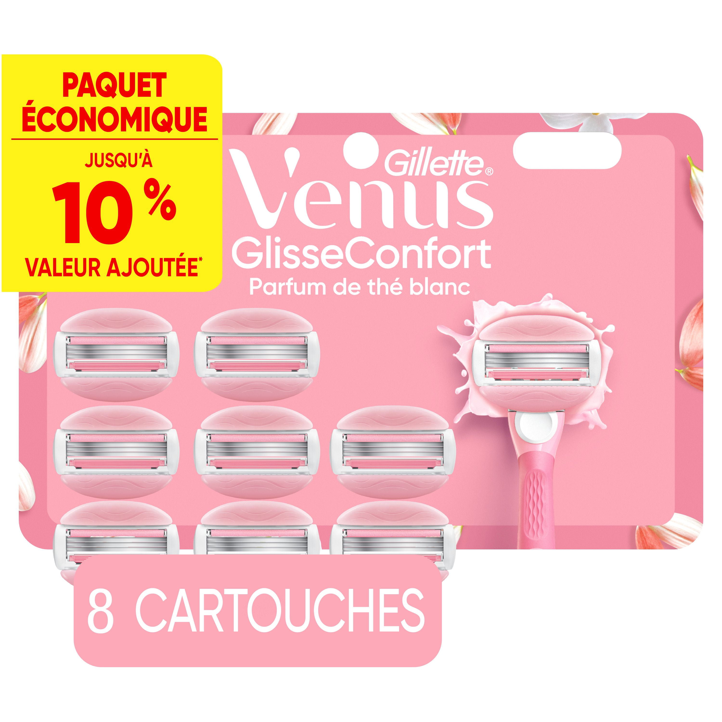 Venus GlisseConfort au Thé Blanc Lames de Rasoir pour Femmes, avec Barres de Gel à Raser Intégrées, 8 Recharges de Lames