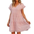 thumbnail image 4 of Leutsin Femmes Été Imprimé Manches Courtes V-Cou Casual Genou-Longueur Robe, 4 of 8